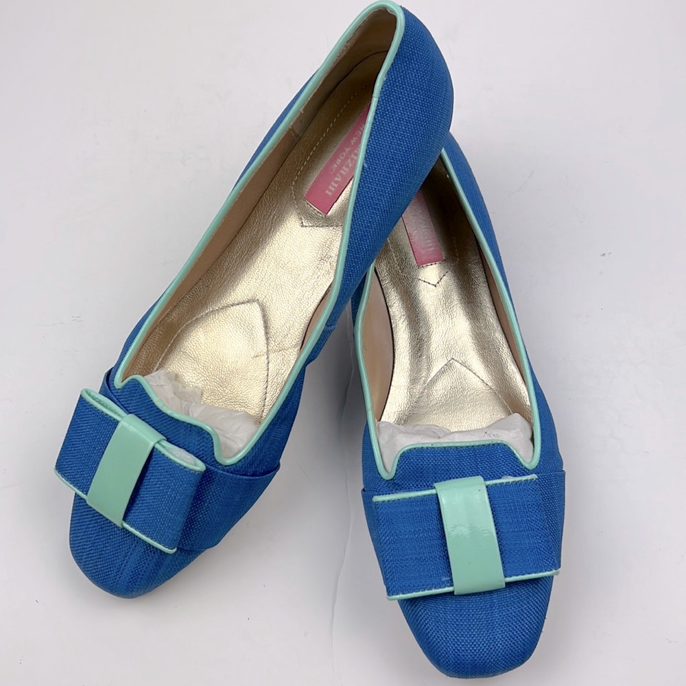 Isaac Mizrahi New York Catharine Flat Size 8 1/2 Blue Seafoam Green with Bow